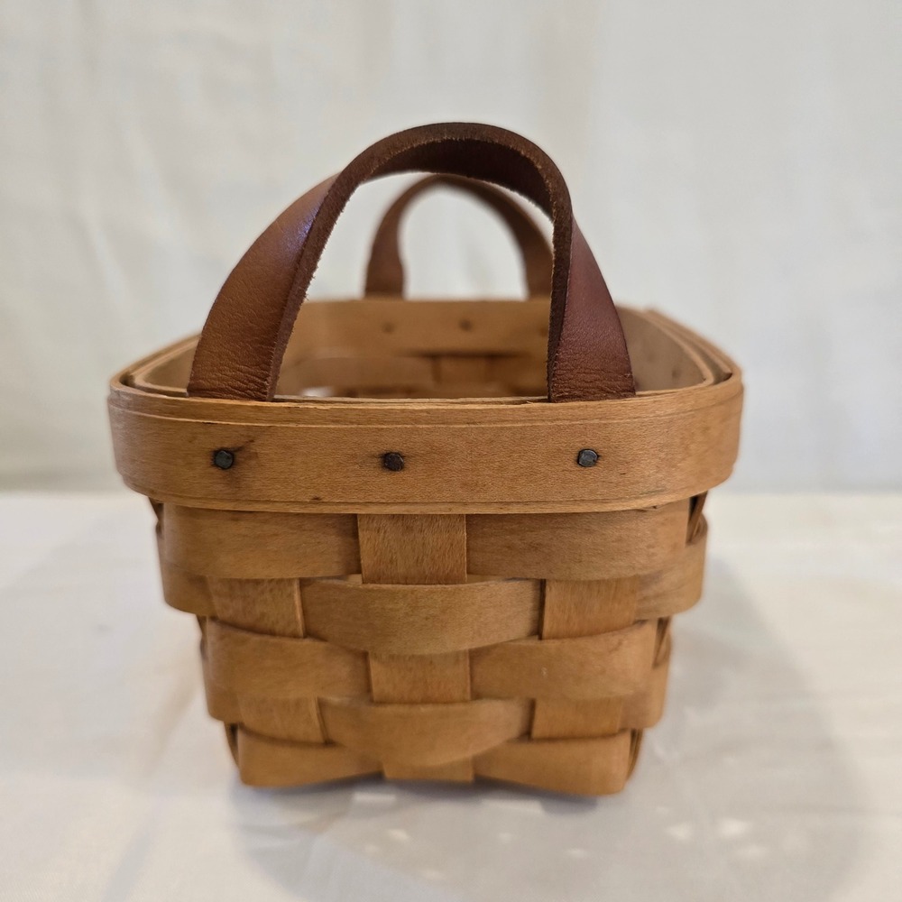 Longaberger Basket Handwoven Dresden OH 1998 Small Woven Basket Leather Handles - Picture 2 of 10